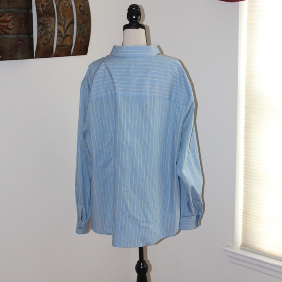 Foxcroft, wrinkle free blue and yellow pinstriped shirt - Picture 2 of 6